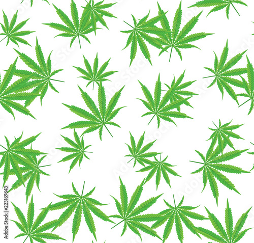 Cannabis or Marijuana Seamless Pattern with Leavevs Isolated on White. © BooblGum