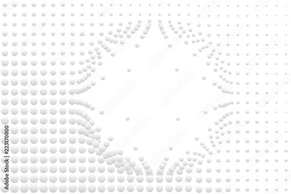Abstract bumpy surface texture of gradient white and gray round dots. Vector illustration, EPS10. Can be used as background, backdrop, image montage in graphic design, book cover, flyer, brochure, etc