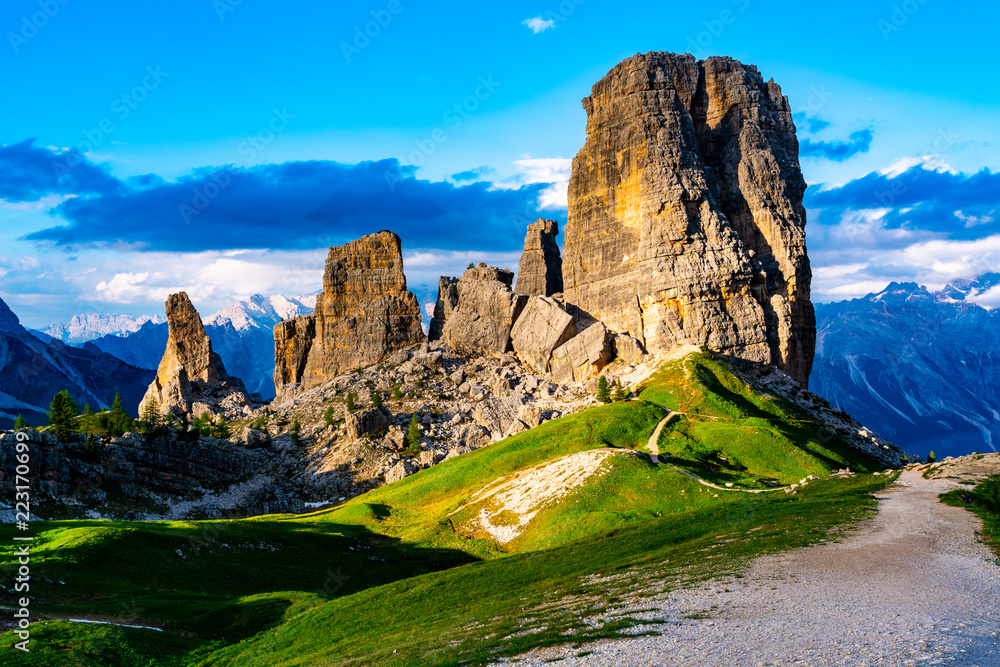 View of the Cinque Torri in Nuvolao Group of the Italian Dolomites