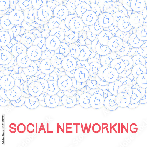 Social media icons. Social networking concept. Falling scattered thumbs up. Top gradient square elem