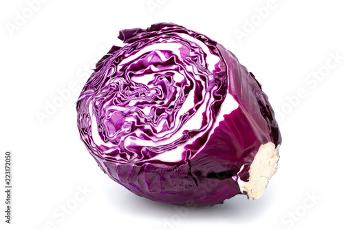 Head of red cabbage in a section on a light background photo