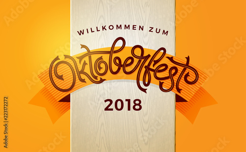 Oktoberfest autumn banner with vintage lettering. Template for poster, flyer, invitation, greeting card, social media banner. Vector handwritten typography.