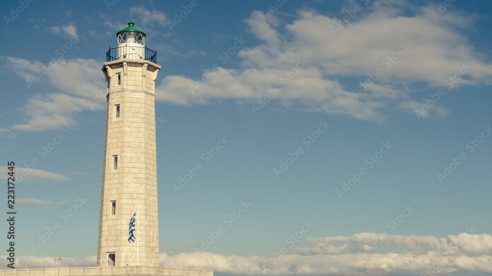 Lighthouse near Gythio against blue sky