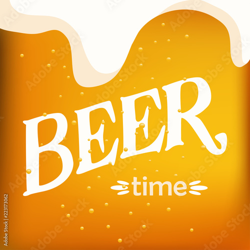 Hand drawn vector of light beer closeup and beer time lettering