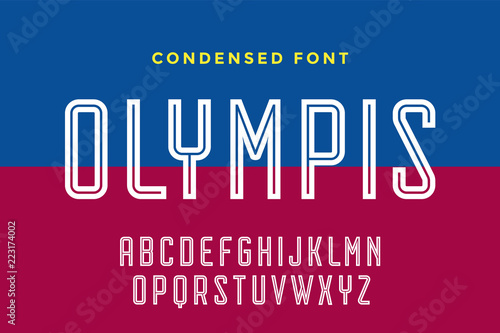 Line condensed alphabet and font. Condensed thin uppercase outline letters. Type, typography letter line latin font. Hand-drawn modern narrow line font for headline, caps letters. Vector Illustration