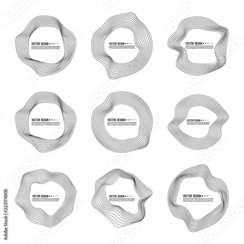 Vector set of deformed circle banners. The text box with a distorted outline.