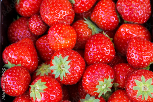 garden strawberry a lot of ripe, juicy berries close-up, background