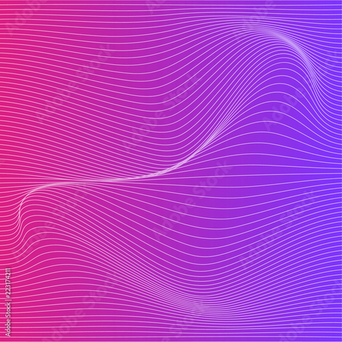 Wave distorted texture of color gradation. Abstract dynamical rippled surface. Vector stripe deformation background.