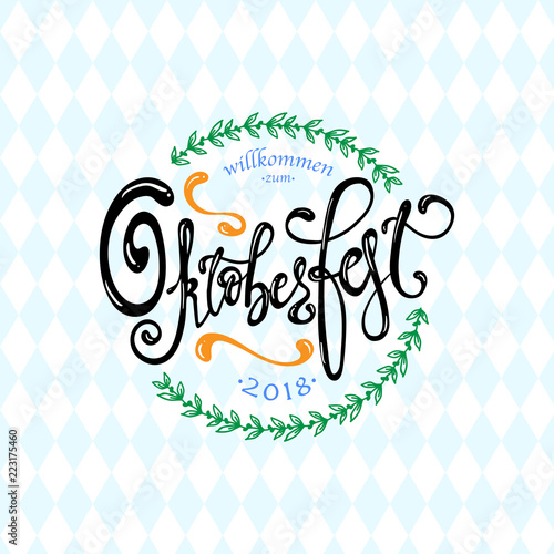 Oktoberfest handwritten lettering logotype. Oktoberfest typography vector design for greeting cards  logo  card  postcard and poster. Bavarian Beer Festival banner. Design template celebration