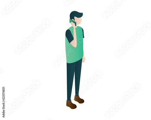 men man isometric call mobile phone illustration vector, isometric men,people isometric,standing men vector illustration
