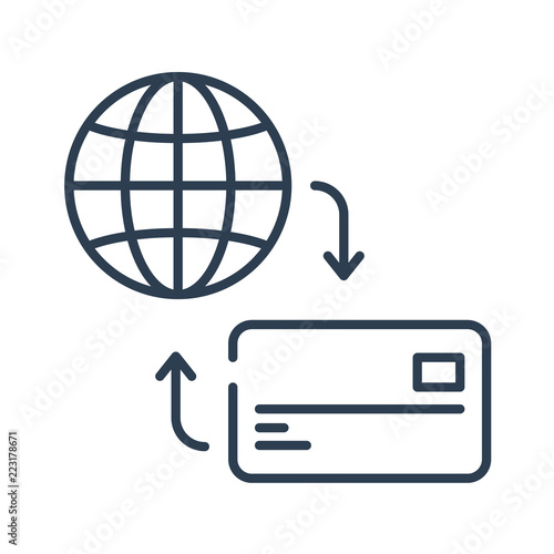 Line art. credit card icon and globe earth vector