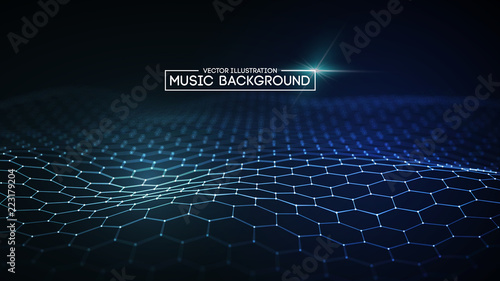 Music abstract background blue. Equalizer for music, showing sound waves with music waves, music background equalizer vector concept. © RDVector