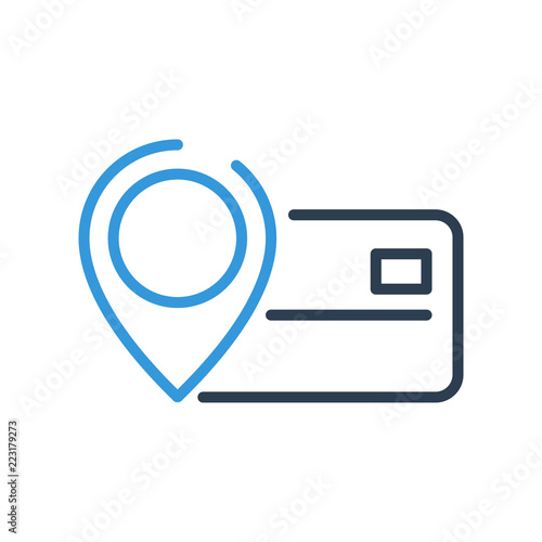 Line art. locate a credit card on the map. Vector