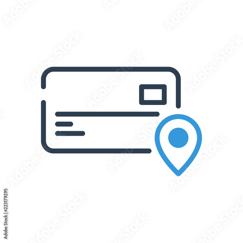 Line art. locate a credit card on the map. Vector
