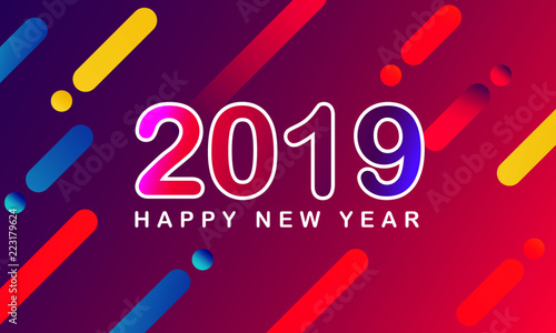 Happy New Year 2019. modern gradient purple to  pink 2019 new year background colorful - Illustration