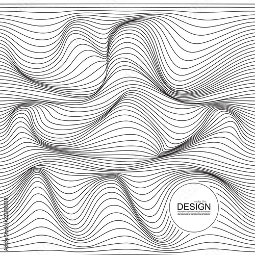 Distorted wave monochrome texture. Abstract dynamical rippled surface. Vector stripe deformation background.