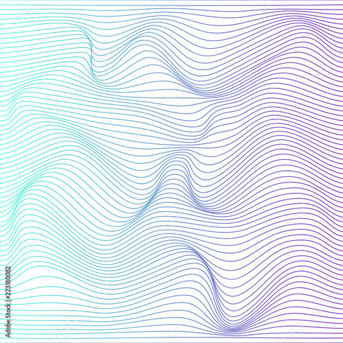 Wave distorted texture of color gradation. Abstract dynamical rippled surface. Vector stripe deformation background.