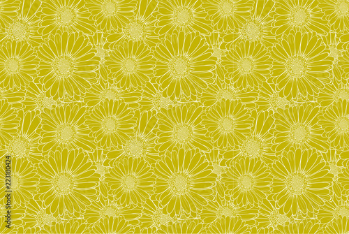 Vector Colorful Bright Yellow Floral Background, Open-work Flowers.