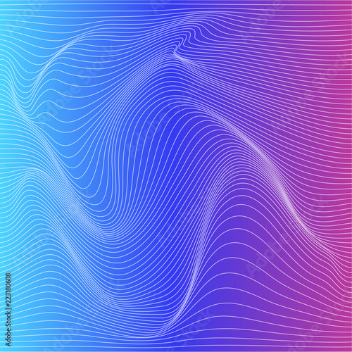 Wave distorted texture of color gradation. Abstract dynamical rippled surface. Vector stripe deformation background.