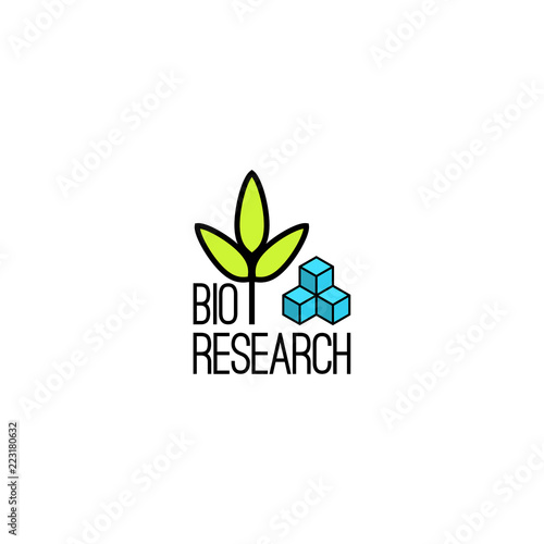 Vector logo with plant and cubes. Bio research in the agricultural sector.