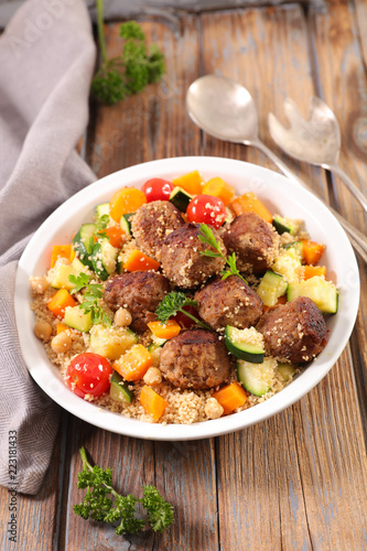 couscous with meatball and vegetable