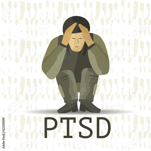 PTSD. Post traumatic stress disorder vector illustration.
