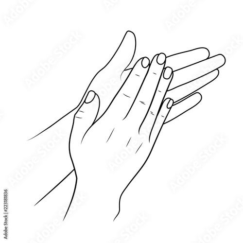 clapping hands or applauding, linear illustration or sketch by black stroke