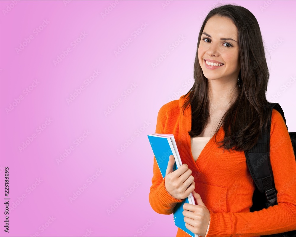 Young Student Girl with backpack and books Young Student Girl with backpack and books