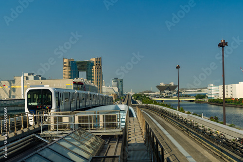 Japan Railway. Train is coming to the Station. Odaiba District.
