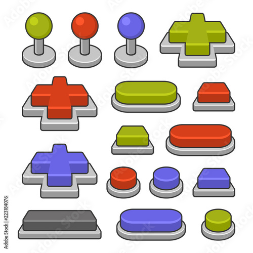 Joystick and Gamepad Buttons Set on White Background. Vector