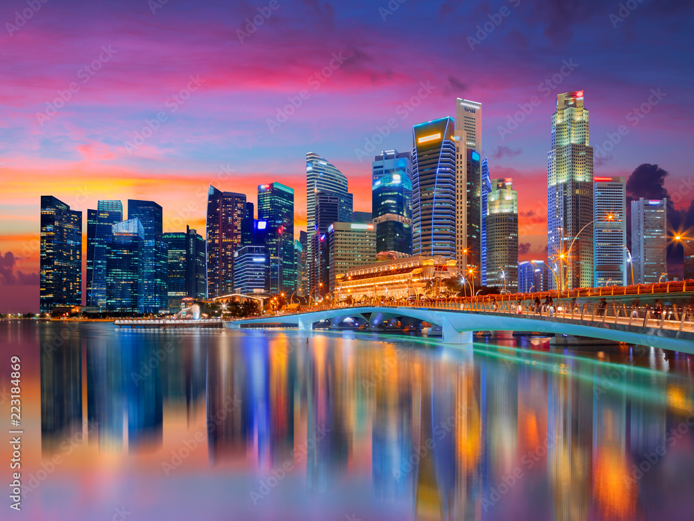 Obraz premium Singapur centrum miasta panoramę krajobrazu. Widok dzielnicy biznesowej