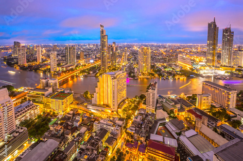 Aerial Bangkok Citysacpe And Chao Phraya River Of Bangkok  Thailand