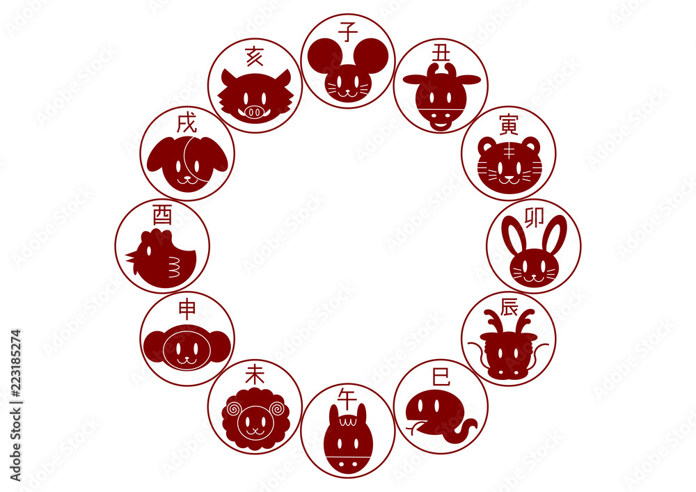 干支 十二支 イラスト アイコン 円 フレーム 赤 Stock Vector Adobe Stock