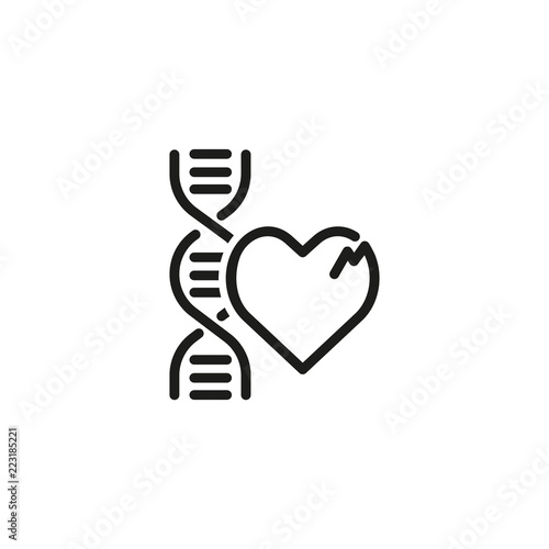 Genetic heart diseases line icon. Damaged heart and DNA. Health care concept. Can be used for topics like genetics, medical research, healthcare