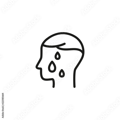 Sweating line icon. Person, profile, drops, wet. Health care concept. Can be used for topics like fiver, disease, symptoms, cold, flu