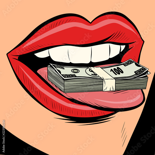 money dollars female tongue mouth