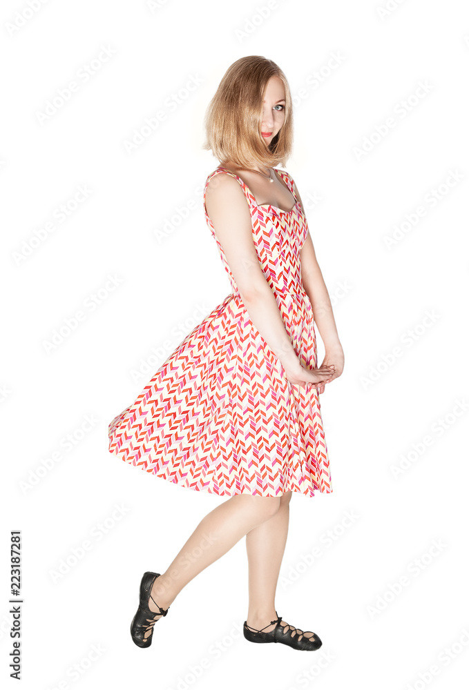 Young beautiful blond woman in dress isolated Young beautiful blond woman in dress isolated