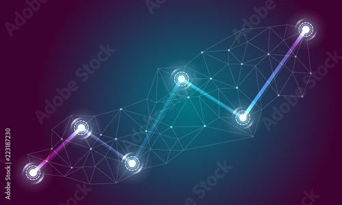 Vector abstract concept illustration for  printed materials, website, promotional materials. Abstract futuristic graph with lights and polygonal grid.