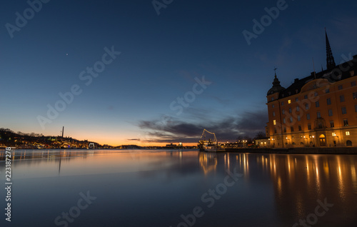 Stockholm city courthouse next to frozen water