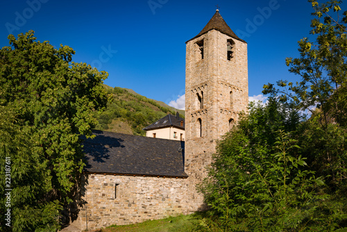 Belfry and church of Sant Joan de Boi, Catalonia, Spain. Romanesque style