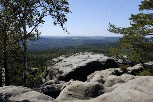 great panorama over rocks and landscape of Saxon Switzerland