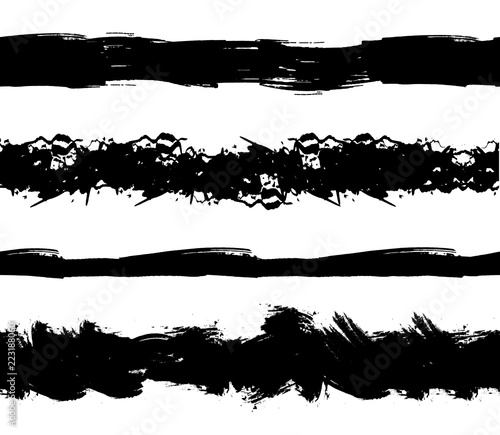 Vector Seamless Paint Stripes, Grunge Abstract Black Strokes Isolated on White Background.