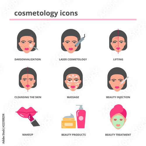 Cosmetology icons set flat style