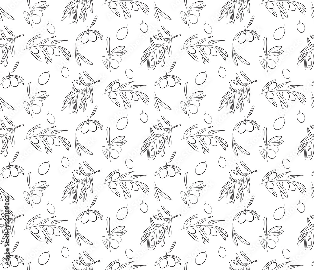 Seamless Pattern of Olives and Olives Branches Seamless Pattern of Olives and Olives Branches