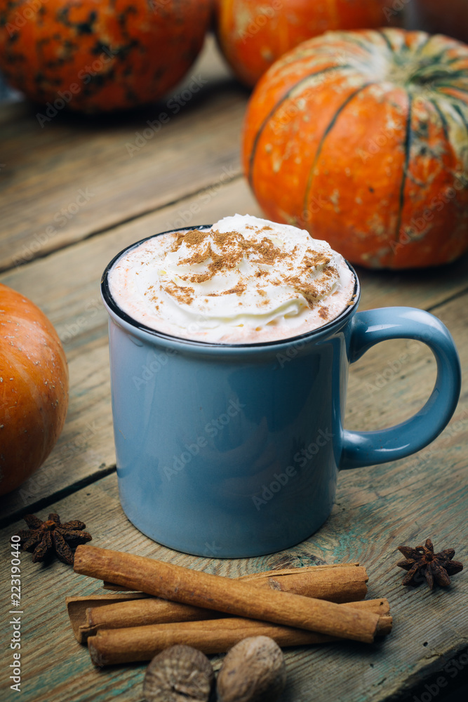 Pumpkin spice latte or coffee with cinnamon