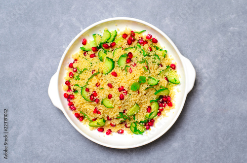 Couscous Salad with Pomegranate, Mint and Cucumbers, Healthy Salad, Vegan Meal