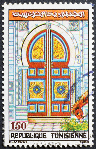 Ancient door on postage stamp of Tunisia