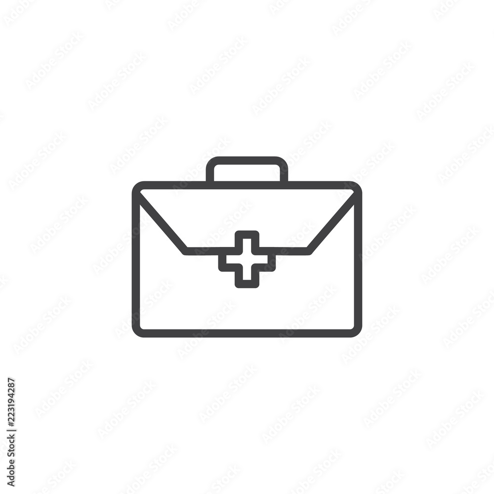 First aid kit outline icon. linear style sign for mobile concept and web design. Doctor bag with medical cross simple line vector icon. Symbol, logo illustration. Pixel perfect vector graphics First aid kit outline icon. linear style sign for mobile concept and web design. Doctor bag with medical cross simple line vector icon. Symbol, logo illustration. Pixel perfect vector graphics