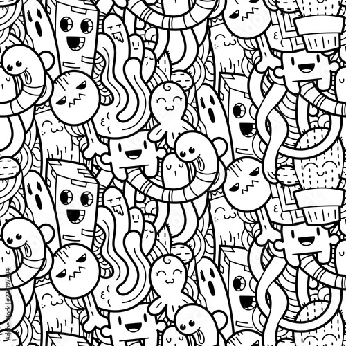 Funny doodle monsters seamless pattern for prints  designs and coloring books