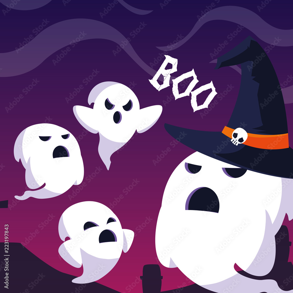 halloween card with ghost characters halloween card with ghost characters